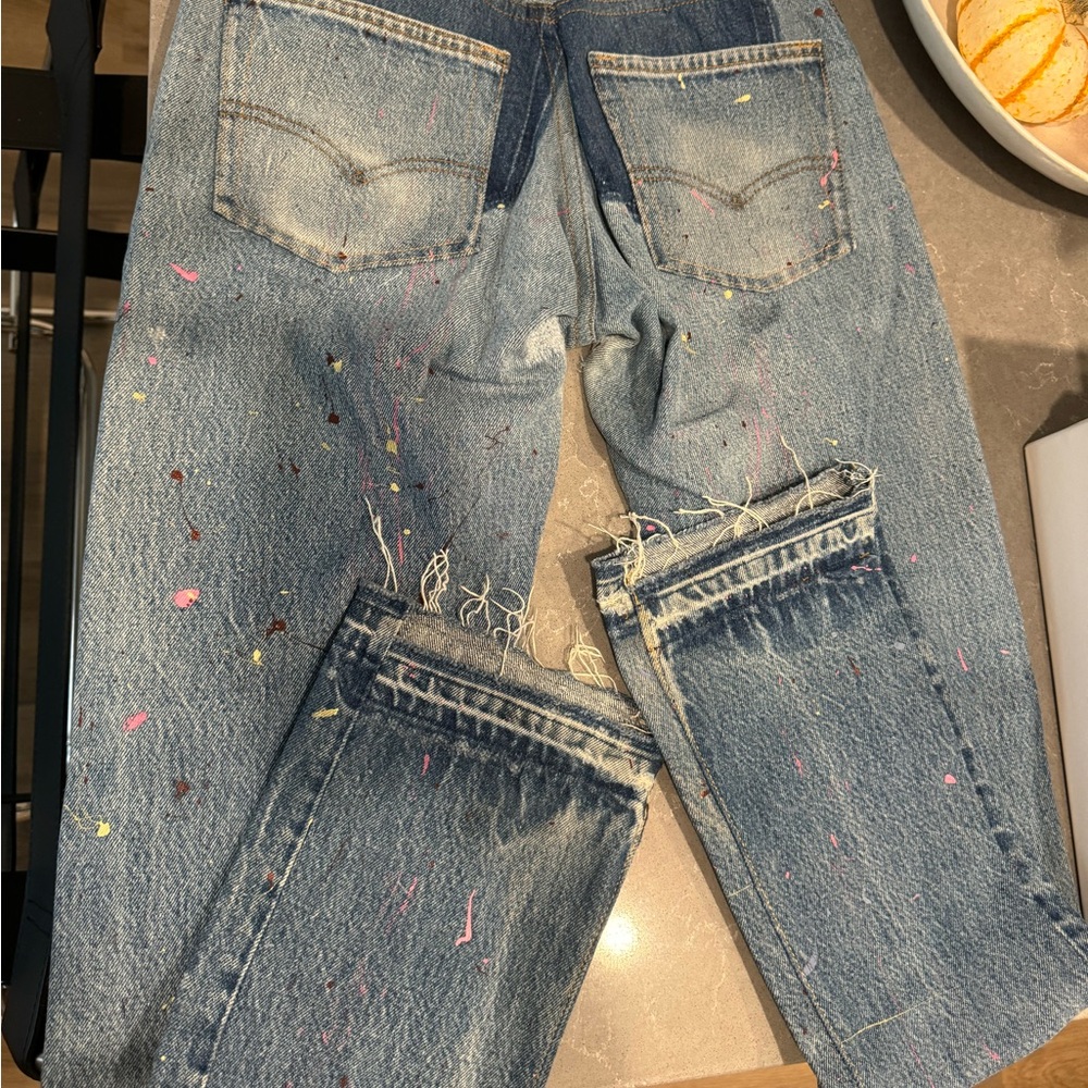 Gallery Dept Blue Straight Leg Jeans with Pink and Yellow Accents - Picture 6 of 6